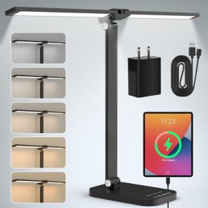 Mefine Flexo LED Escritorio, Cabeza Doble Lampara LED Escri…