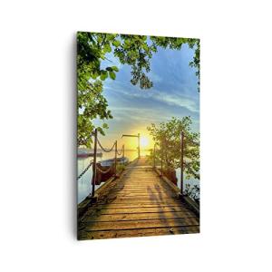 Cuadros Decoracion Salon Lago puesta del sol barco Paisaje…