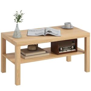 HOMCOM Mesa de Centro Mesa Baja para Salón con 2 Estantes d…