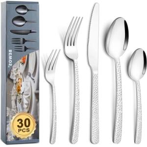 Juego de 30 Cubiertos para 6 Personas, BEWOS Cubiertos Acer…