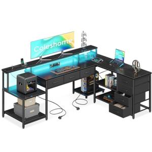 Coleshome Mesa de Juegos con Luces LED RGB, Escritorio de E…