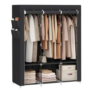 SONGMICS Armario, 3 Barras de Ropa, Estantes, 4 Bolsillos L…