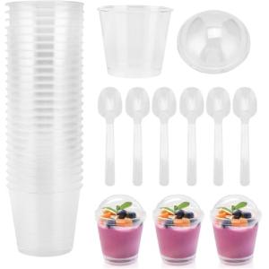 SUNJULY 50 Vasos de Postre de Plástico, 200 ml, Redondos Co…