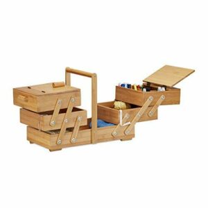 Relaxdays Caja de Costura Grande con Compartimentos, Bambú,…