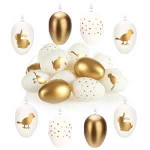 com-four® 16x Huevos de Pascua con Estampado Blanco/Dorado…