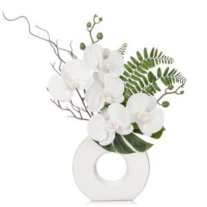 Planta artificial de orquídeas con jarrón de rosquilla de c…