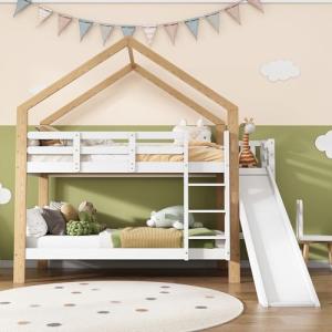 KecDuey Cama infantil, 90 x 200 cm, litera con tobogán y es…