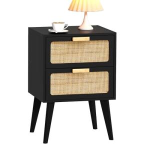 YAUKOMEL Mesita de Noche de ratán, Mesa Auxiliar de Madera…