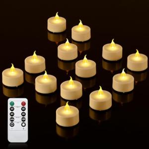 cimetech 12 velas de té LED con temporizador, mando a dista…
