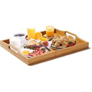 Bandeja Grande de bambú para Servir con Asas, Bandeja para…