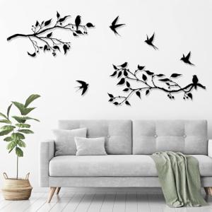 Arte de pared de pájaros de metal, diseño de pájaros vivos…