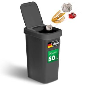 Novaliv Cubo de basura de 50 l con tapa 2 en 1, tapa abatib…