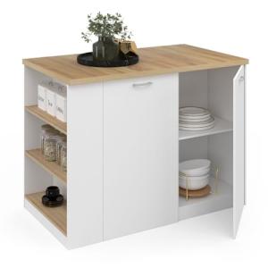 IDMarket – Ilot central TIBO 120 cm madera blanca con encim…