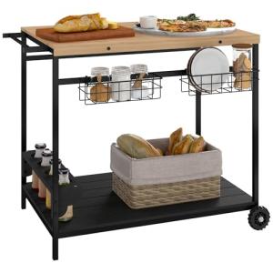 Outsunny Camarera con Ruedas de Madera Carro de Servicio co…