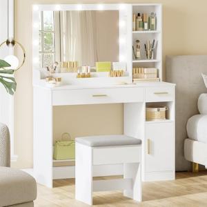 HEXCELEN Tocador con Taburete, Tocador de Maquillaje con Es…