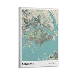 Póster vintage de mapa de la ciudad del mundo de Singapur,…