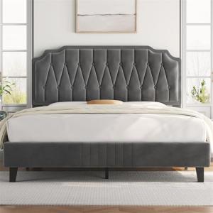 Yaheetech Cama Tapizado en Terciopelo Cama de Matrimonio co…
