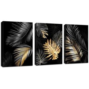 3Pcs Cuadros decorativos modernos Planta de Hojas de Oro Ne…