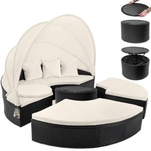 CASARIA Tumbona Isla de Jardín 2en1 Poliratán Ø185cm Lounge…