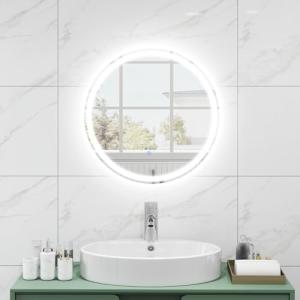 FANTASK Espejo de baño LED con iluminación, 60 cm, Redondo,…