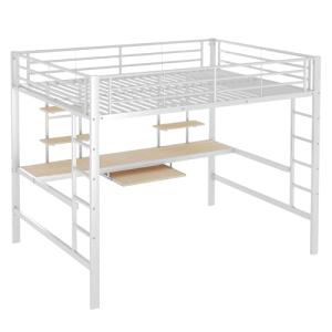 Azkoeesy Cama alta de metal con escritorio y 4 estanterías,…