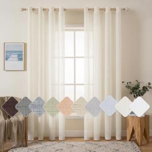 MIULEE Cortinas de Lino Cruzada Visillo Color Puro Transluc…