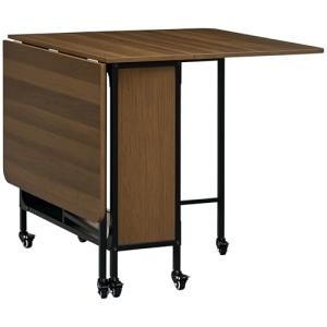 HOMCOM Mesa Plegable de Comedor con Estante, Ruedas, Alas A…