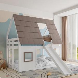 TOBIDOEN Litera de 140 x 200 cm, con techo y ventana, cama…