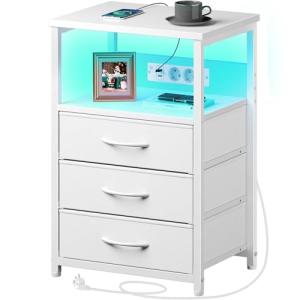 Rolanstar Mesitas de Noche con Función de Carga y LED, Mesa…