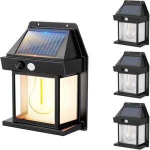 Lumisky Lote de 4 apliques de pared solares LED blanco cáli…
