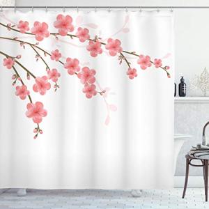 ABAKUHAUS Floral Cortina de Baño, Flor de Cerezo Ilustracio…