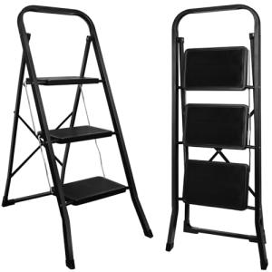 kisidus Escalera 3 peldaños, Escalera Plegable con Pedal An…