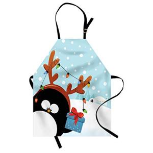 ABAKUHAUS Navidad Delantal de Cocina, Pingüino con astas de…