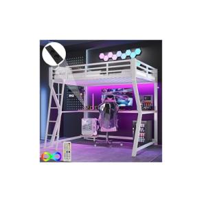 Cama alta 90 x 200 cm con luz ambiental a distancia y USB,…