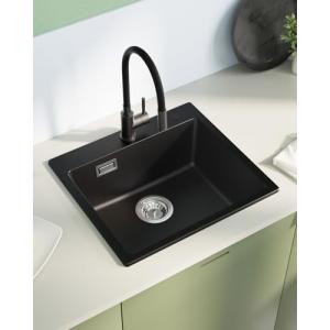 Sofetiy Fregadero de cocina de granito negro, 50 x 45 cm, c…