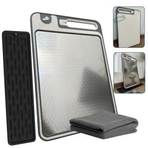 OMDAILYESSENTIALS Tabla de cortar acero inoxidable – Incluy…