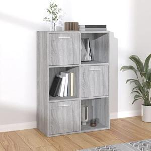 Homgoday Armario librería vitrina, mueble contenedor gris S…