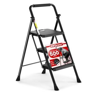 HBTower Escalera 3 Peldaños Plegable, Peldaños Antideslizan…