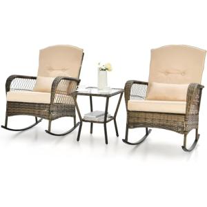 GIANTEX Juego de Muebles de Ratán 3 Piezas, Cojunto de Mece…