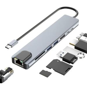 Hub USB C 8 en 1, adaptador USB C a HDMI 4K, RJ45 Ethernet,…