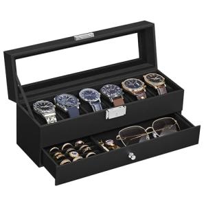 SONGMICS Caja de Reloj, Estuche de Reloj con Tapa de Crista…