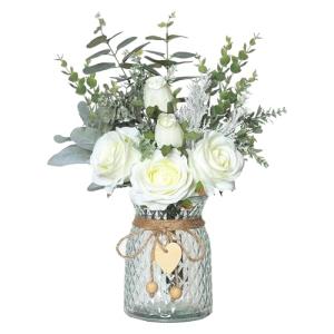 Floralsecret Flores artificiales con florero, rosas blancas…