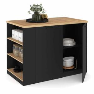 IDMarket – Ilot central TIBO 120 cm madera negra con encime…