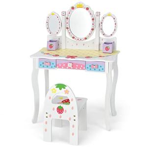 COSTWAY Set Tocador con Espejo Tripartido para Niños, Set M…