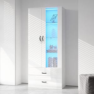KecDuey Vitrina de cristal, armario alto, color blanco bril…