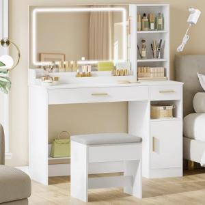 HEXCELEN Tocador con Taburete, Tocador de Maquillaje con Es…