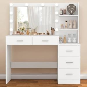 FIONESO 110cm Tocador de Maquillaje con Espejo Grande y Luc…