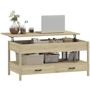 HOMCOM Mesa de Centro Elevable Mesa de Café con Encimera El…