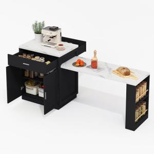 KecDuey Mueble de cocina, isla de cocina con mesa de comedo…