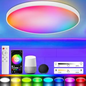 Taipow Lampara Techo LED 30W Cambia Color RGB, Regulable 27…
